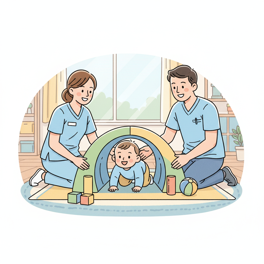 Emeklemeyi teşvik eden oyun: minderlerle güvenli parkur