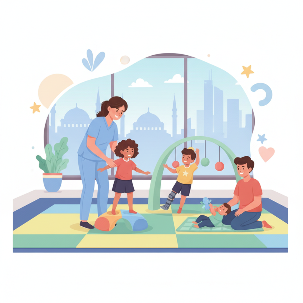 Pediatric physiotherapy environment and child-friendly equipment